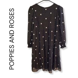 Poppies and Roses Black and White Polka Dot Tiered Lined Dress Girls XL